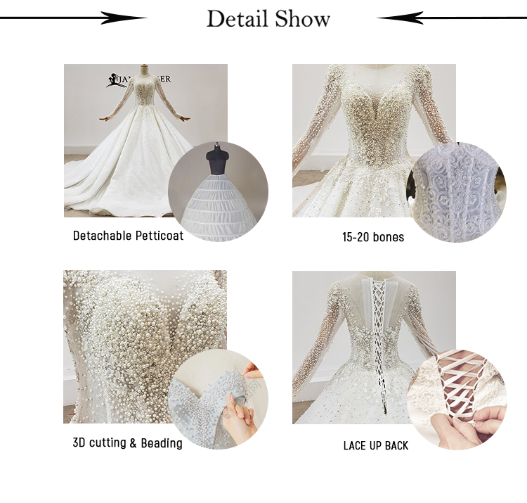Luxury wedding dress 2022 Long Sleeve beading pearls sexy with train bridal dress